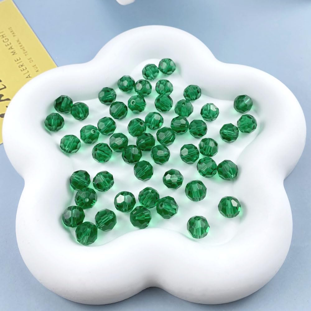 100 PCS 8mm Crystal Glass Beads Round Multiple Faceted Loose Spacer Glass Beads for DIY Handcrafte Bracelet Necklace Earring Jewelry Making(Malachite Green)