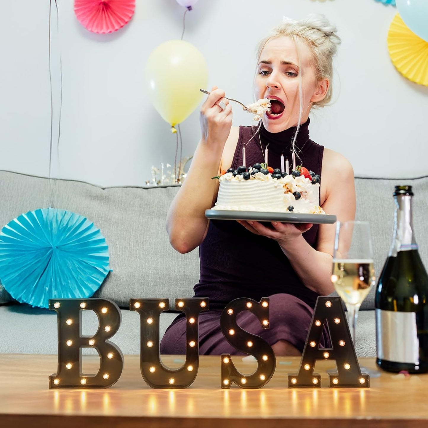 Foaky Black LED Letter Lights for Room Decor - Bedroom Wall Decor, Alphabet Lights for Home, Wedding, Party - Battery Operated (L)