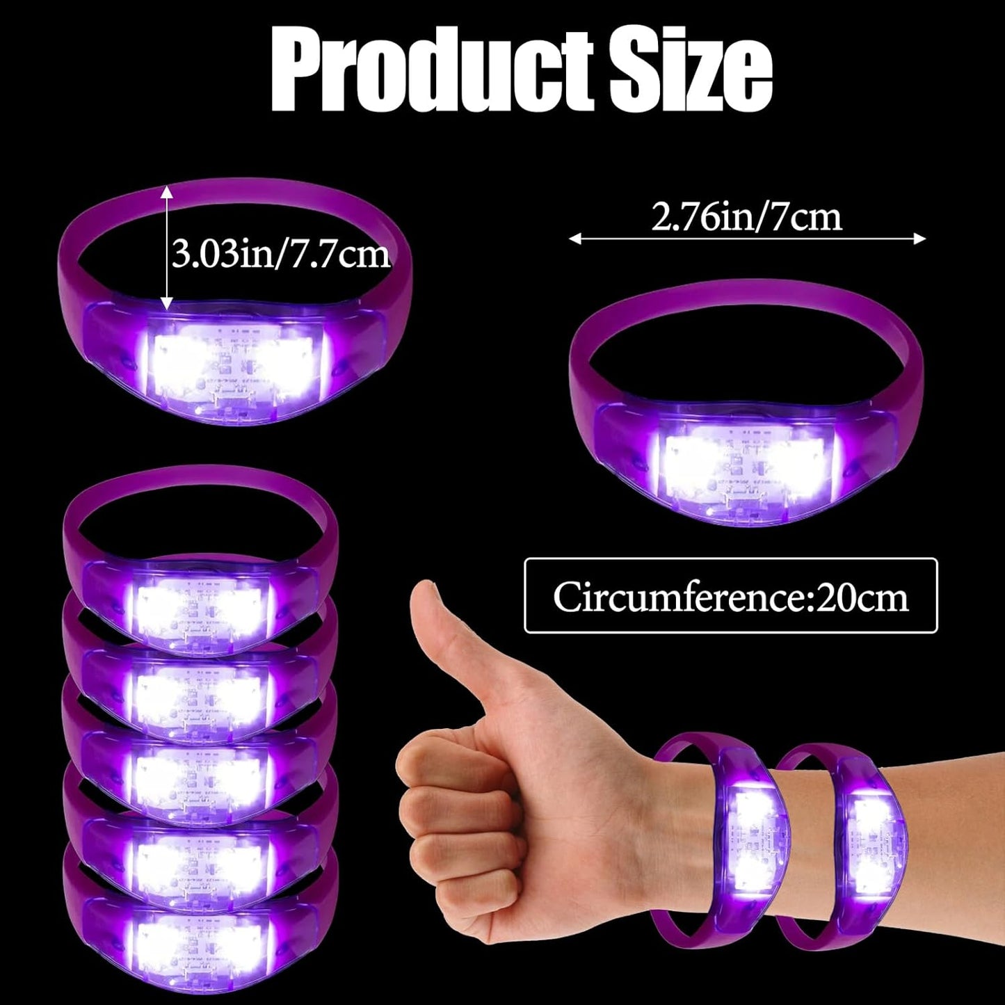 100 Pcs LED Bracelets Sound Activated with Flashing LED Strobe Music Control Light Up Bracelets for Rave, Game Prizes, Birthday Party Favor,Valentine's Day gift