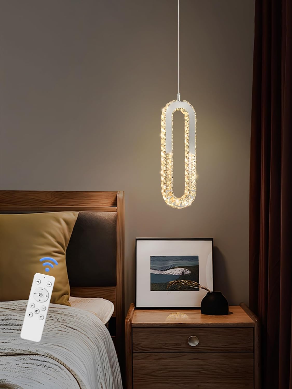 1-Ring Chandelier Silver Modern Pendant Lighting LED Dimmable Hanging Crystal Chandelier for Kitchen Island Foyer Lobby Living Room Staircaes