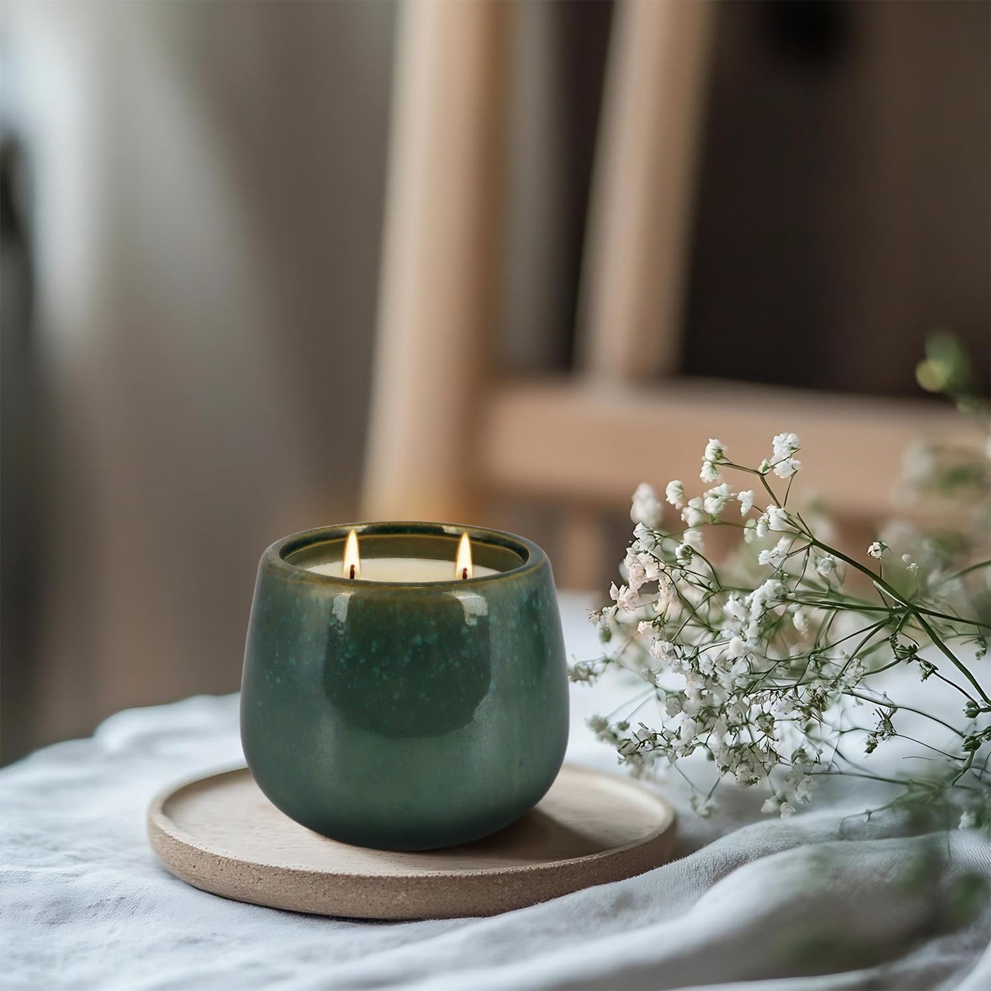 1 Pack Soy Wax Green Ceramic 2-Wick Outdoor Citronella Candles– Long Burning Scented Candle for Home Decor, Relaxation, Gifts & All Occasions