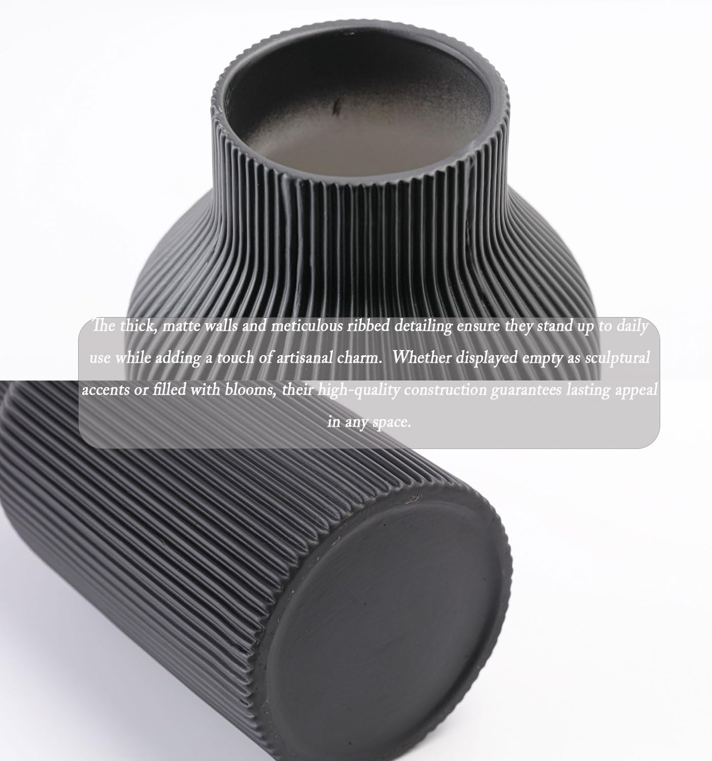 10 Inch Black Ceramic Vase for Decor,Minimalist Modern Home Decorative Large Flower Vase for Pampas Grass,Bookshelf, Living Room, Shelf, Bedroom, Bathroom, Entryway Mantel Decor