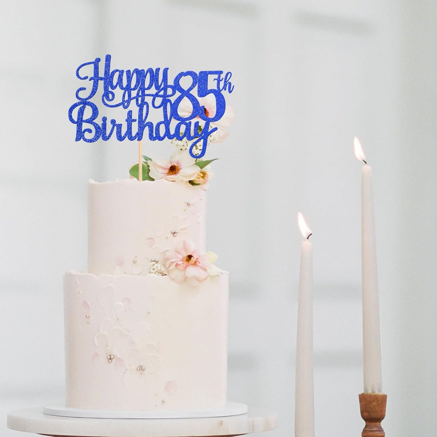 1 PCS Happy 85th Birthday Cake Topper Glitter Cheers to 85 Years Birthday Cake Pick Eighty Five 85 Fabulous Cake Decoration for Happy 85th Birthday Theme Party Decorations Supplies Blue
