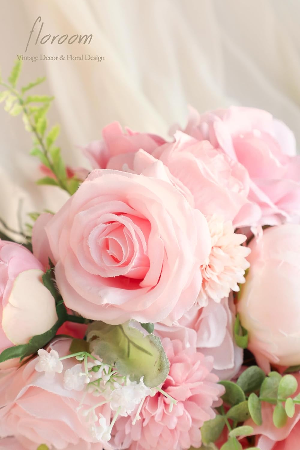 Floroom Blush Artificial Flowers Fake Roses Peonies Dahlia and Greenery Combo Box Set for DIY Pink Wedding Bouquets Bridal Shower Centerpieces Floral Arrangements Party Tables Home Decorations