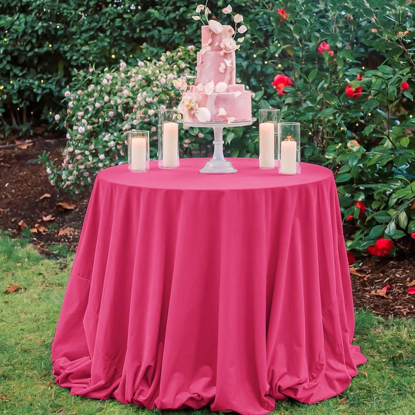 10 Pack Hot Pink Round Tablecloths 120 Inch, Circle Bulk Washable Linen Polyester Tablecloth, Table Cloth Cover for Wedding Buffet Party Banquet Reception Restaurant and Camping