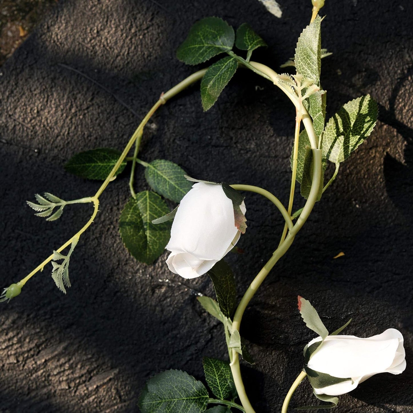 FiveSeasonStuff Floral White Artificial Silk Roses Flower Garland, Bendable Hanging Vine (2pcs, 11ft)