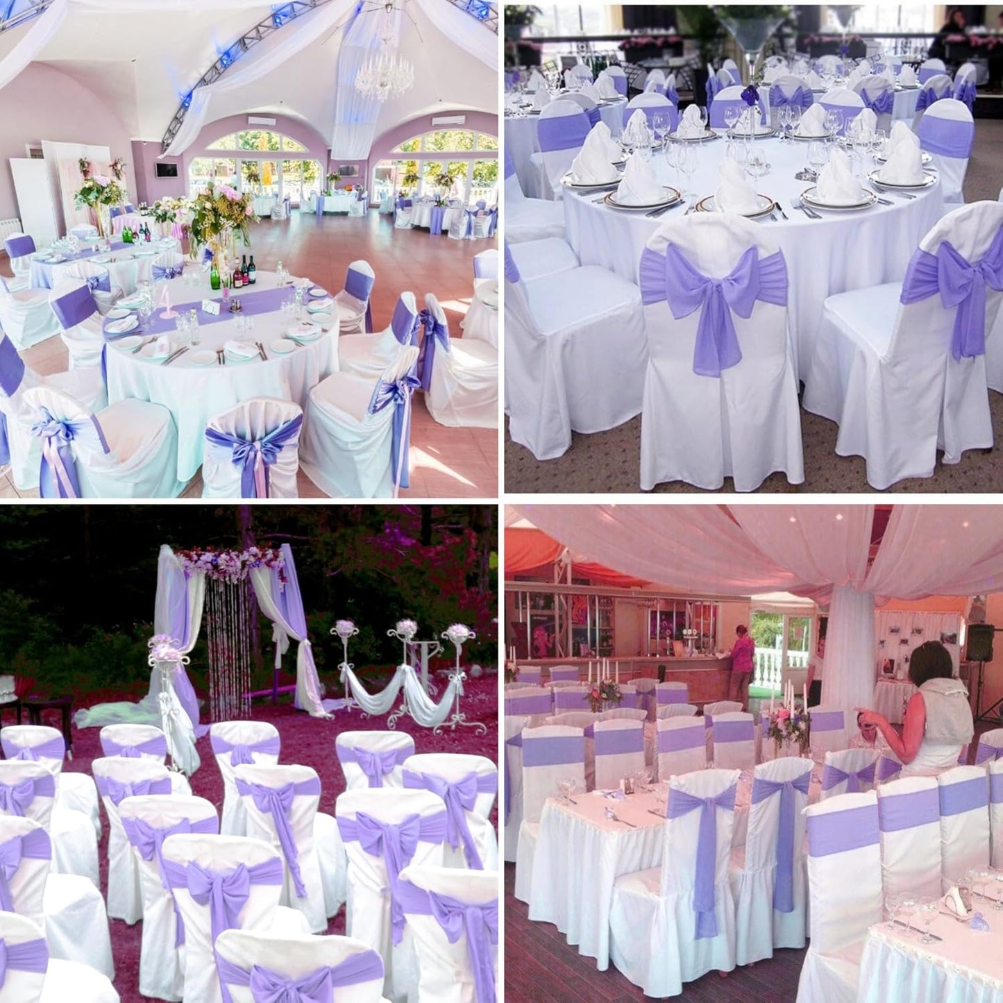 100 PCS Satin Chair Sashes Decorative Bow Chair Sashes Ties Back Ribbon Bows Chair Cover Band for Wedding Birthday Party Ceremony Reception Events Banquet Home Kitchen Decor(7 x108inch,Light Purple)