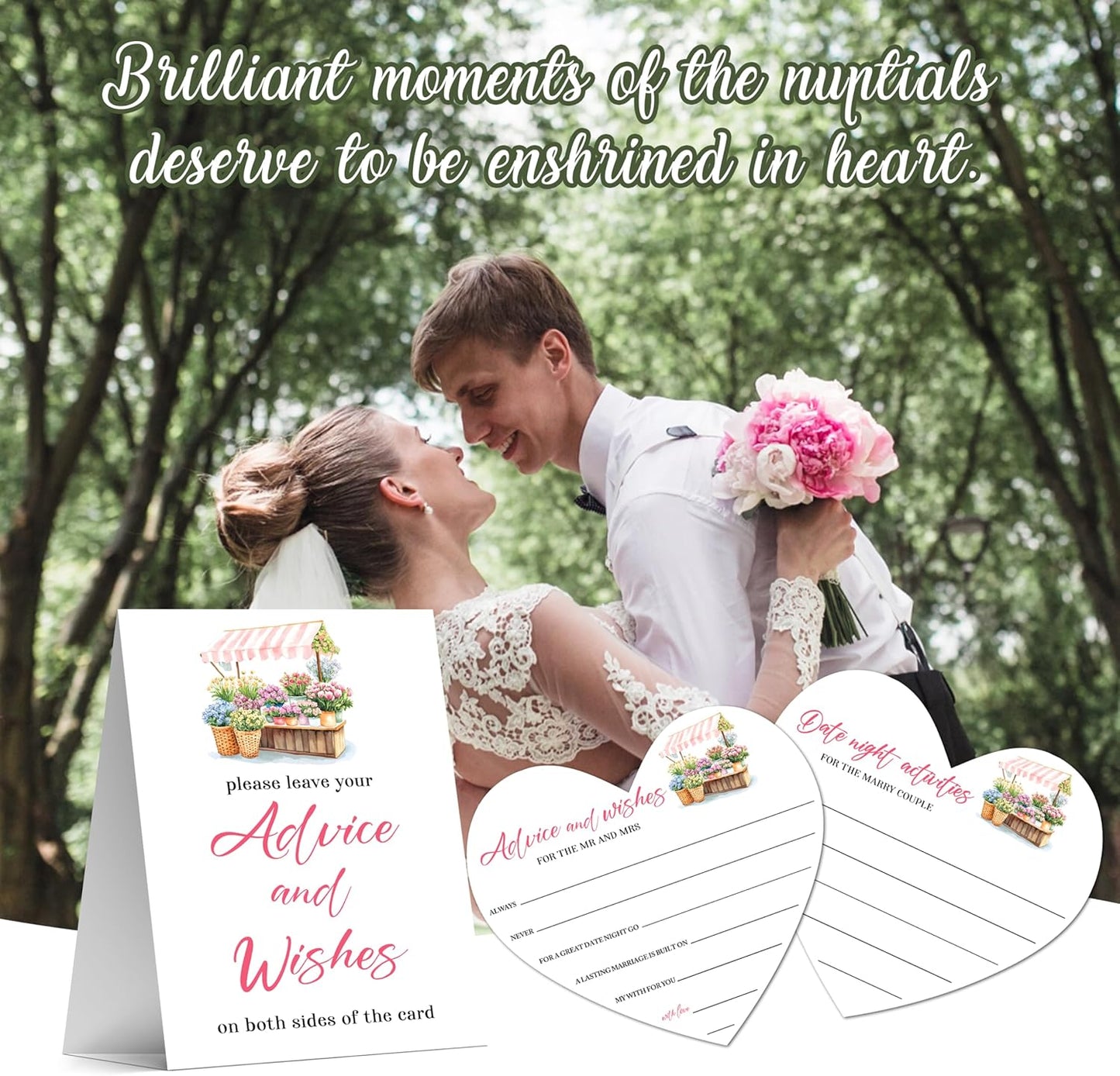 Floral Advice And Wishes For The Mr And Mrs, Wedding Advice Cards For Bridal Shower Games, Date Night Well Wishes Card, Wedding Shower Games Card, Engagement Party Decor -B05