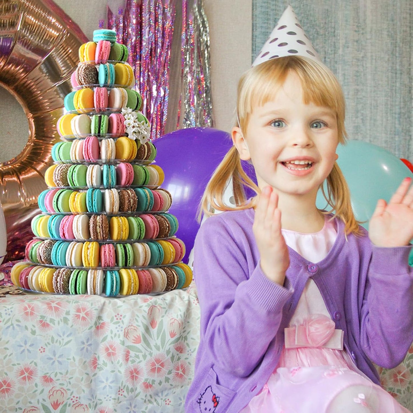 10 Tiers Macaroon Tower Stand, Round Macaron Tower Cake Display Rack Plastic Cupcake Stand Macarons Desserts Serving Tray for Birthday Wedding Party Decor (10 Tiers)