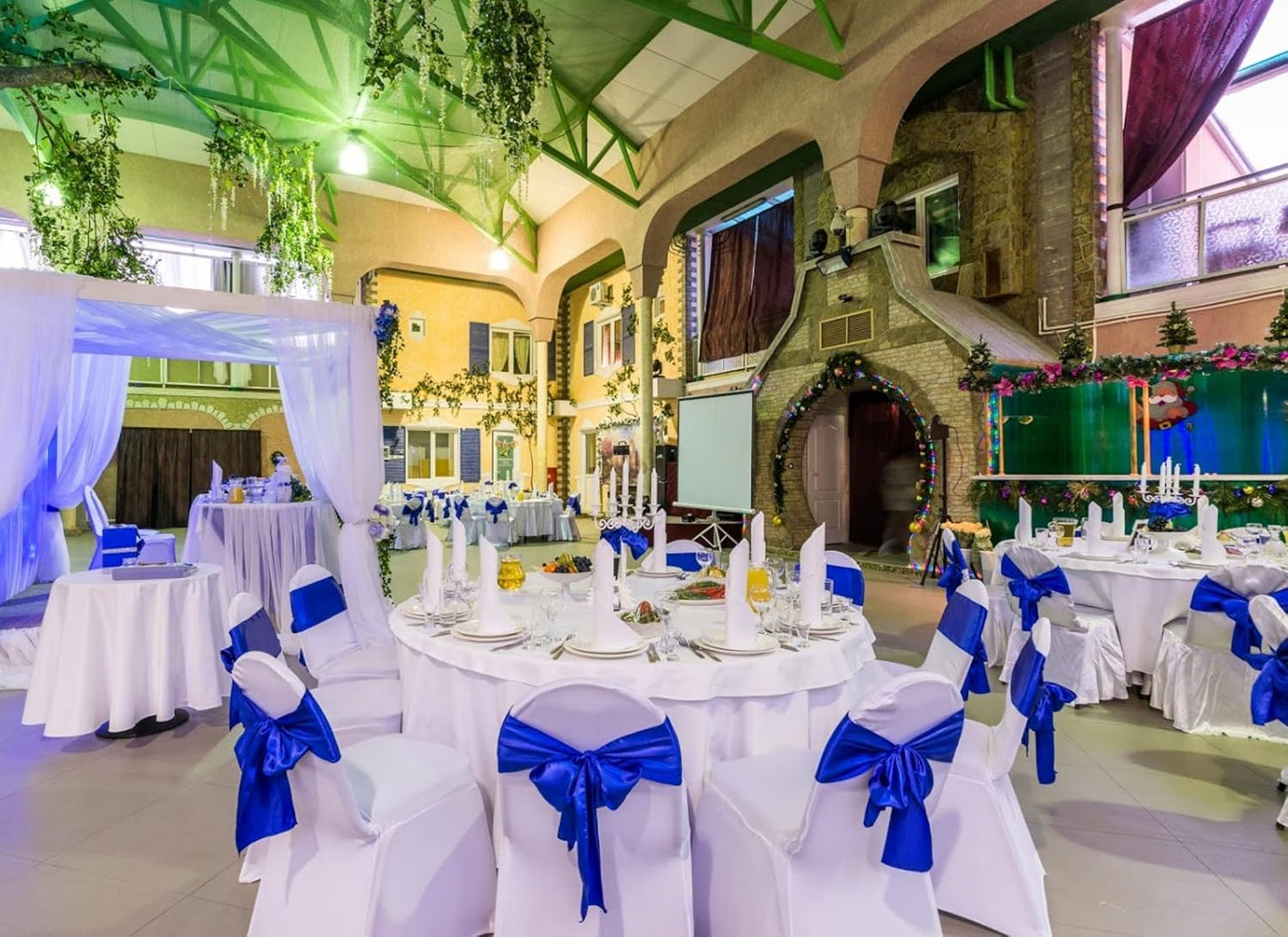 100 PCS Satin Chair Sashes Decorative Bow Satin Chair Sashes Ties Back Ribbon Bows Chair Cover Band for Wedding Party Ceremony Reception Events Banquet Restaurant Kitchen Decor(7X108inch,Royal Blue)