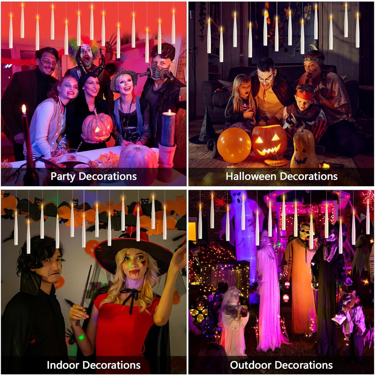 Floating Candles with Wand Remote, 20 Pcs Magic Halloween Hanging Candles, Flickering Warmer Light Flameless LED Candles with DIY Sticker, Battery Operated Halloween Decorations Gifts Indoor (18)