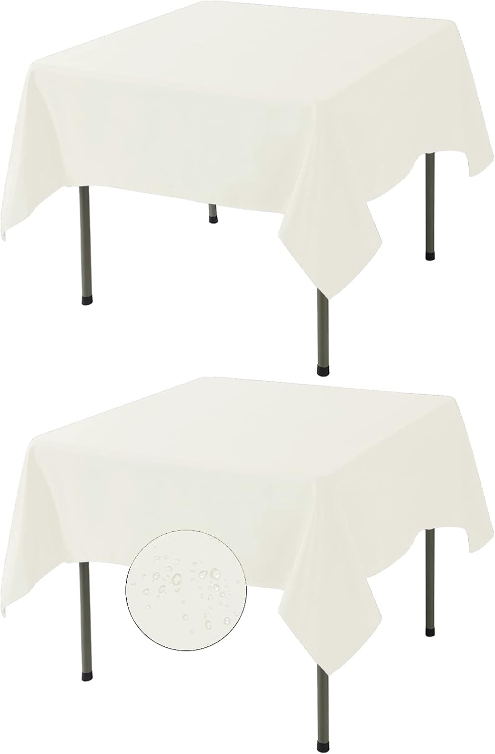 Fokitut 2 Pack Waterproof Square Tablecloth, 70x70 Inch, Stain Resistant and Wrinkle Polyester Table Cloth, Fabric Table Cover for Kitchen Dining, Wedding, Party, Holiday Dinner-Ivory