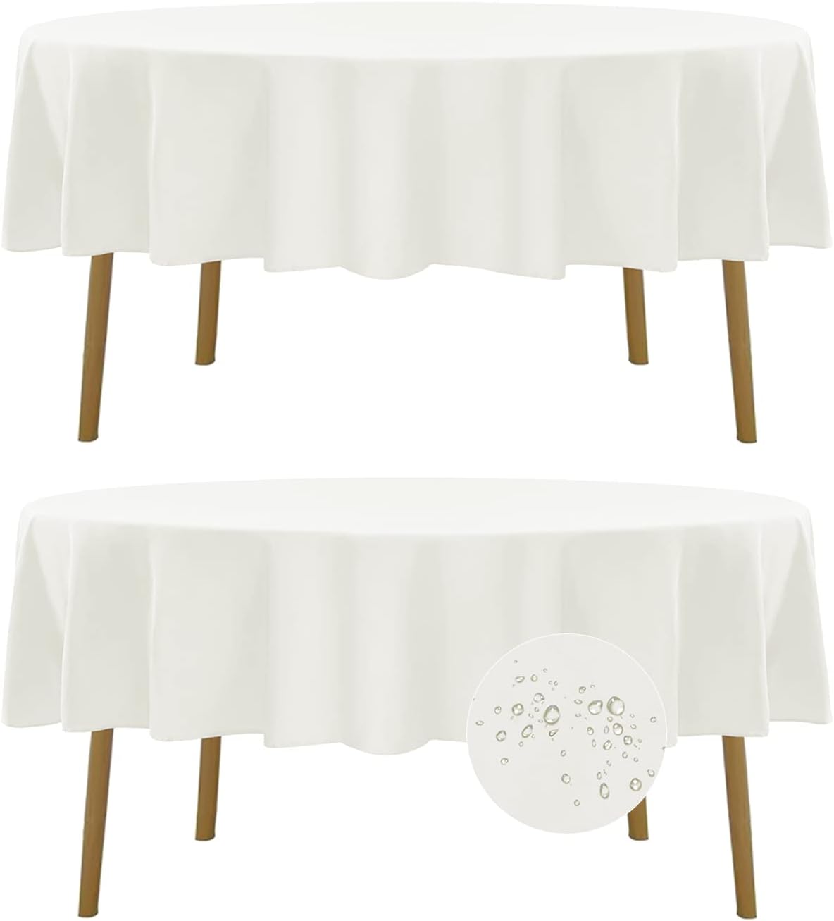 Fokitut 2 Pack Waterproof Round Tablecloth, 90 Inch, Stain Resistant and Wrinkle Polyester Table Cloth, Fabric Table Cover for Kitchen Dining, Wedding, Party, Holiday Dinner-Ivory