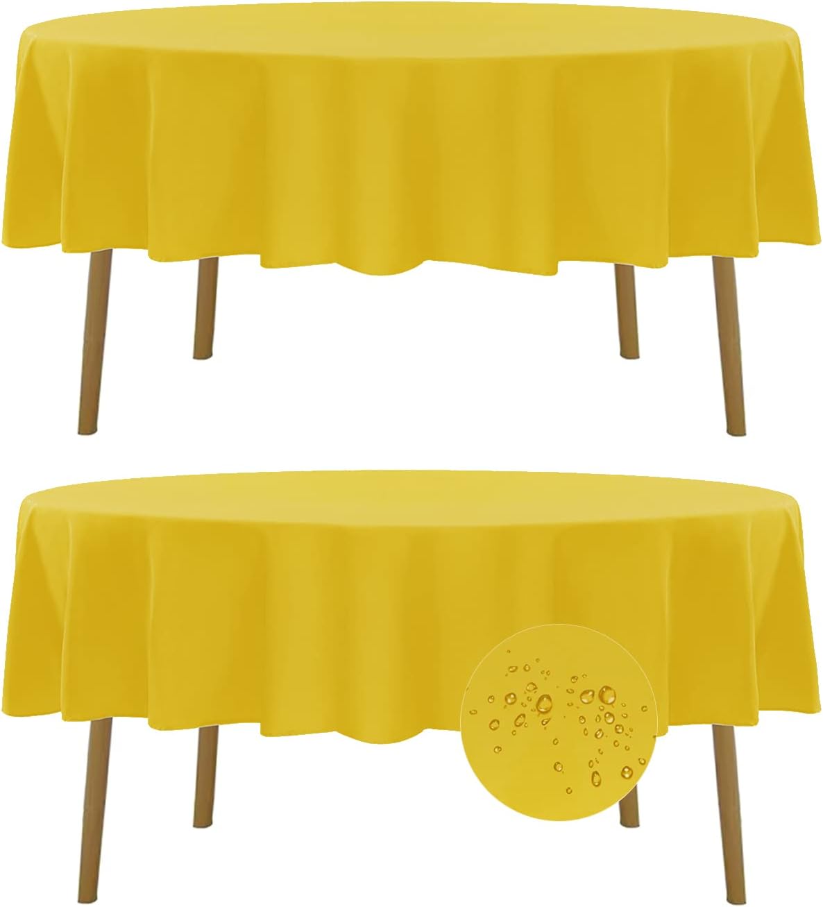 Fokitut 2 Pack Waterproof Round Tablecloth, 90 Inch, Stain Resistant and Wrinkle Polyester Table Cloth, Fabric Table Cover for Kitchen Dining, Wedding, Party, Holiday Dinner-Yellow