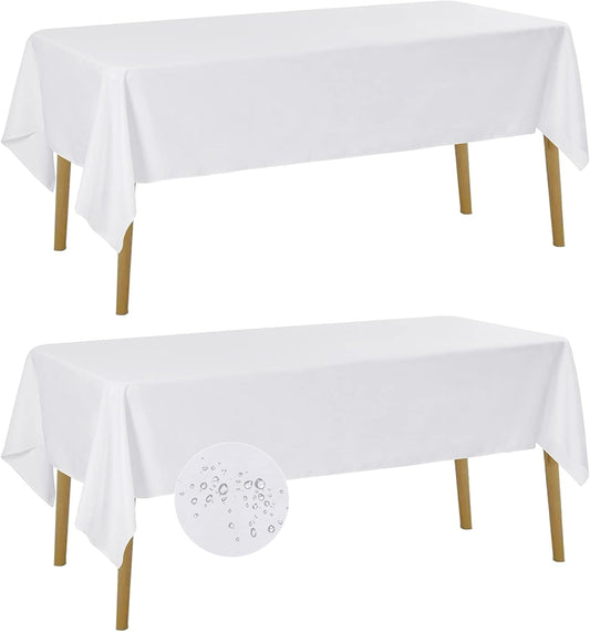Fokitut 2 Pack Waterproof Rectangle Tablecloth, 60x102 Inch, Stain Resistant and Wrinkle Polyester Table Cloth, Fabric Table Cover for Kitchen Dining, Wedding, Party, Holiday Dinner-White