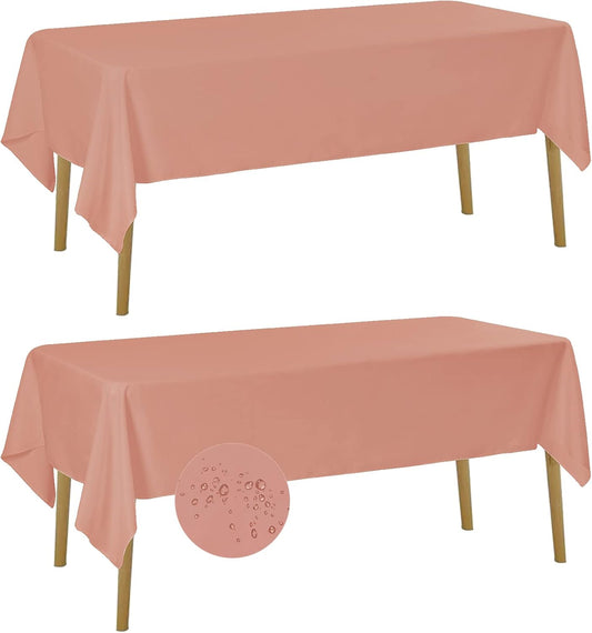 Fokitut 2 Pack Waterproof Rectangle Tablecloth, 60x102 Inch, Stain Resistant and Wrinkle Polyester Table Cloth, Fabric Table Cover for Kitchen Dining, Wedding, Party, Holiday Dinner-Dusty Pink