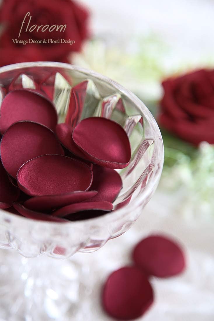 Floroom 500pcs Rose Petals Burgundy Faux Silk Flower Petals for Wedding Flower Girl Basket Aisle Scatter Dinner Table Centerpieces Party Confetti Bridal Shower Romantic Night Decoration