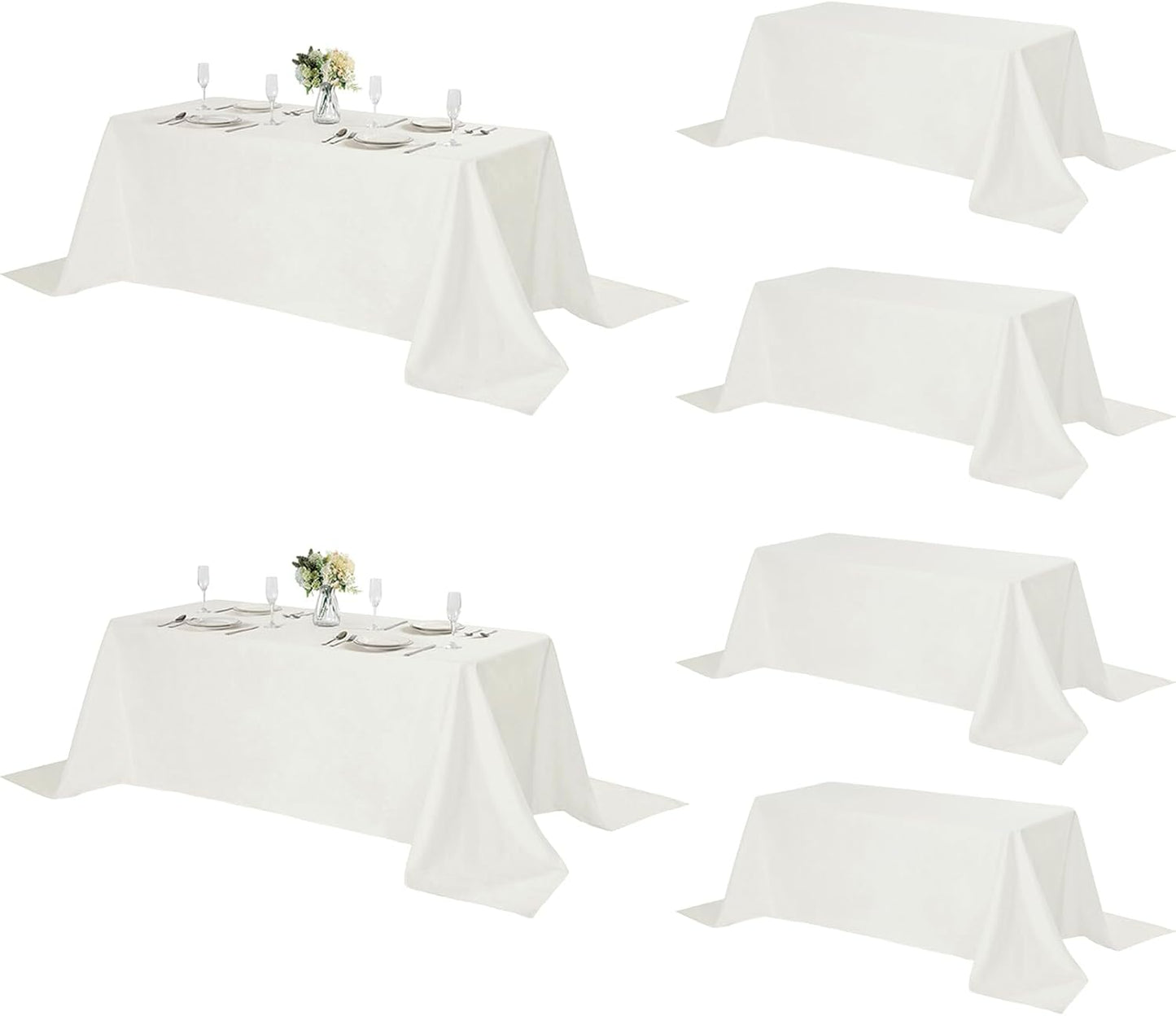 Fokitut 6 Pack Rectangle Tablecloth, 90x132 Inch, Stain Resistant and Wrinkle Polyester Table Cloth, Fabric Table Cover for Kitchen Dining, Wedding, Party, Holiday Dinner-Ivory