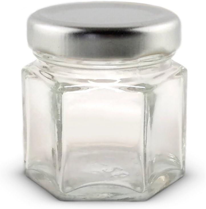 1.5 oz Hexagon Mini Glass Jars with Silver Lids (Pack of 24)