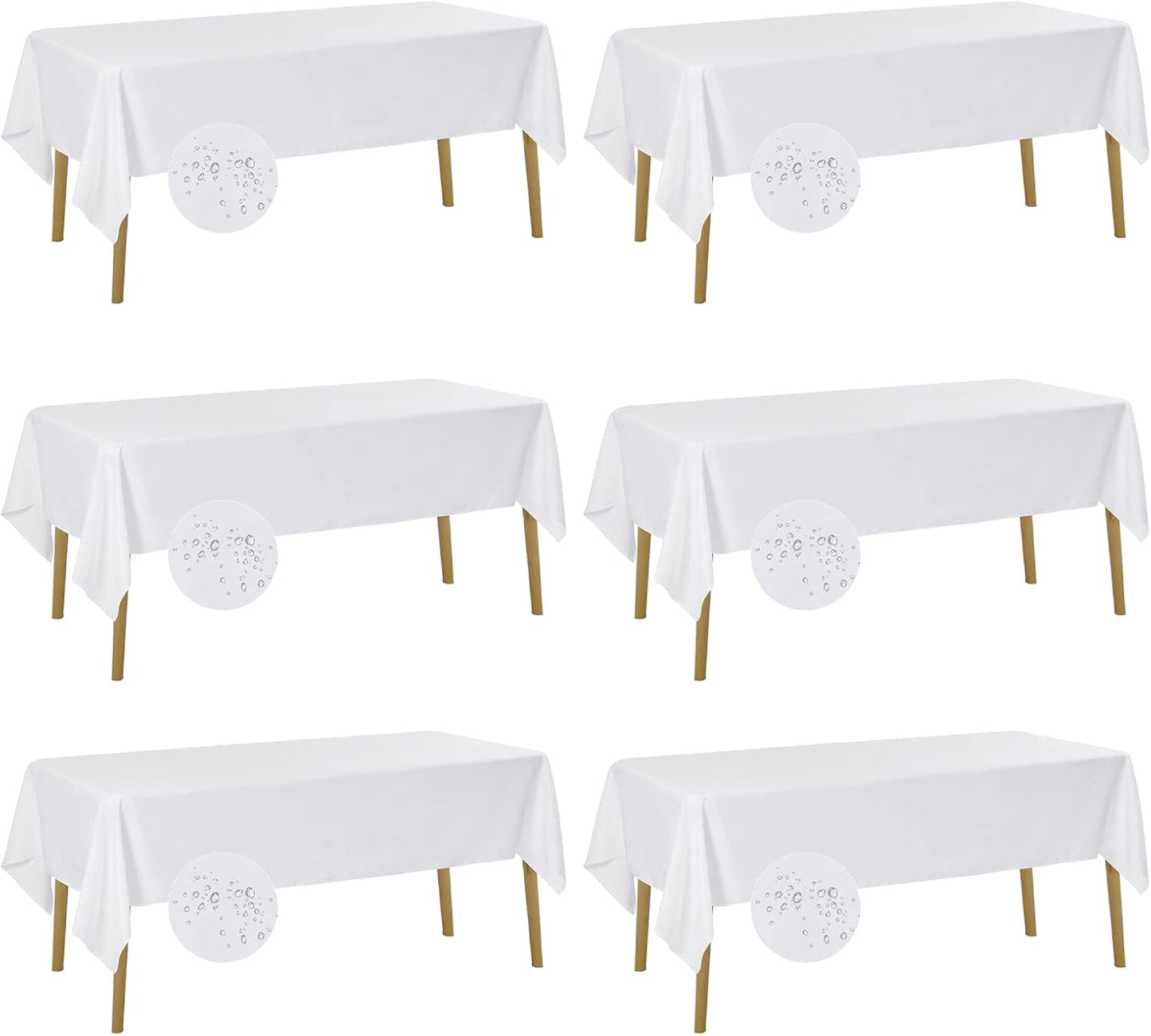 Fokitut 6 Pack Waterproof Rectangle Tablecloth, 60x102 Inch, Stain Resistant and Wrinkle Polyester Table Cloth, Fabric Table Cover for Kitchen Dining, Wedding, Party, Holiday Dinner-White