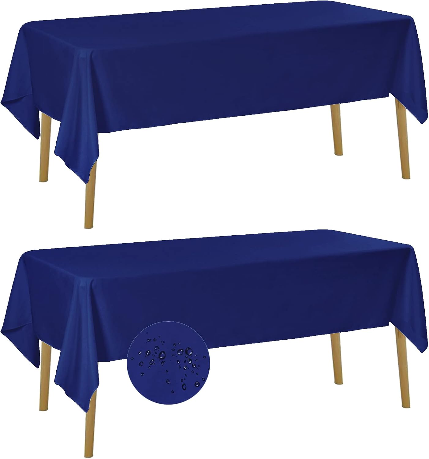 Fokitut 2 Pack Waterproof Rectangle Tablecloth, 60x120 Inch,Stain Resistant and Wrinkle Polyester Table Cloth, Fabric Table Cover for Kitchen Dining, Wedding, Party, Holiday Dinner-Royal Blue