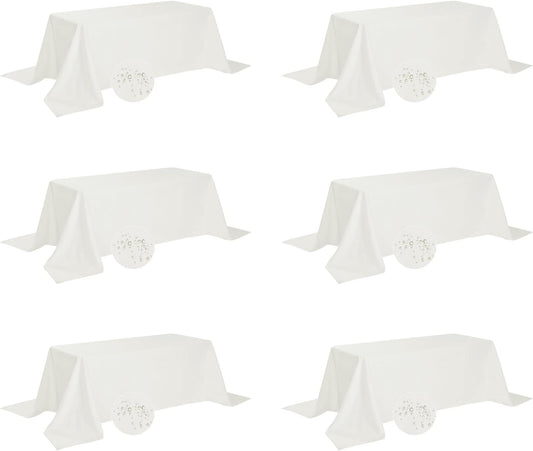 Fokitut 6 Pack Waterproof Rectangle Tablecloth, 90x132 Inch,Stain Resistant and Wrinkle Polyester Table Cloth, Fabric Table Cover for Kitchen Dining, Wedding, Party, Holiday Dinner-Ivory
