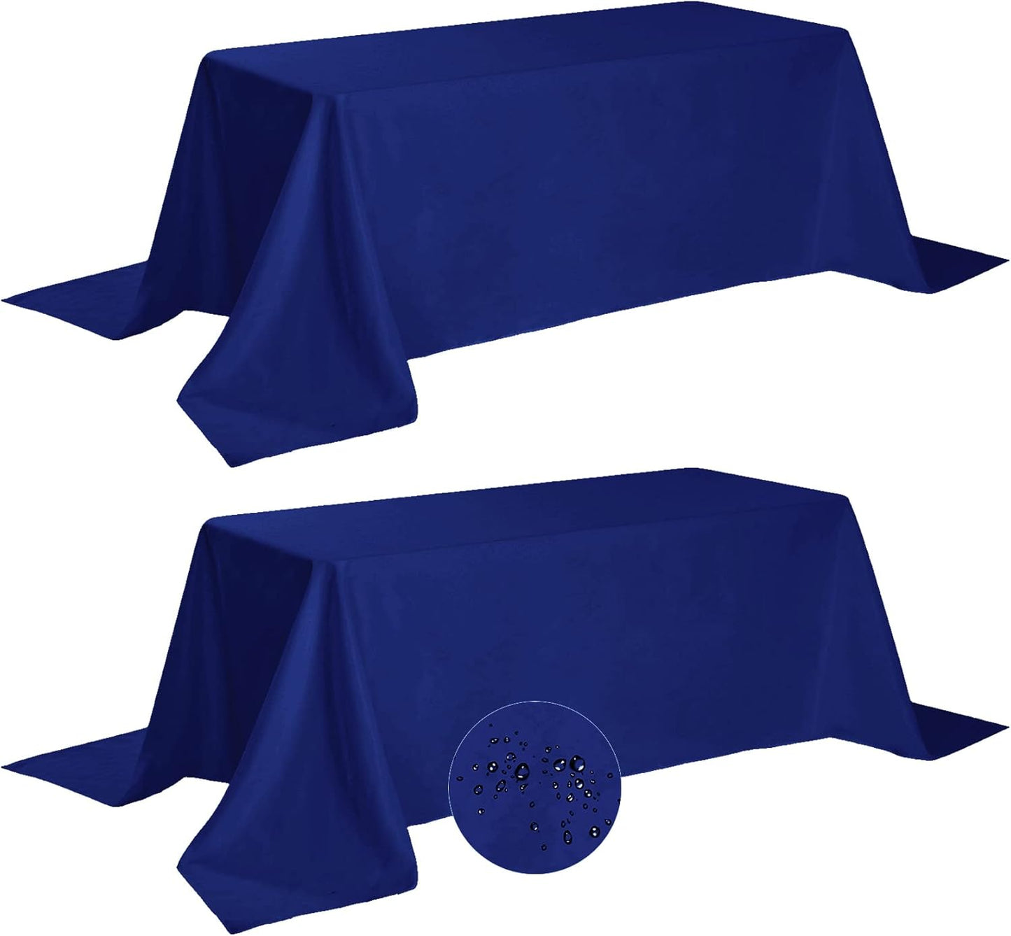 Fokitut 2 Pack Waterproof Rectangle Tablecloth, 90x132 Inch,Stain Resistant and Wrinkle Polyester Table Cloth, Fabric Table Cover for Kitchen Dining, Wedding, Party, Holiday Dinner-Royal Blue