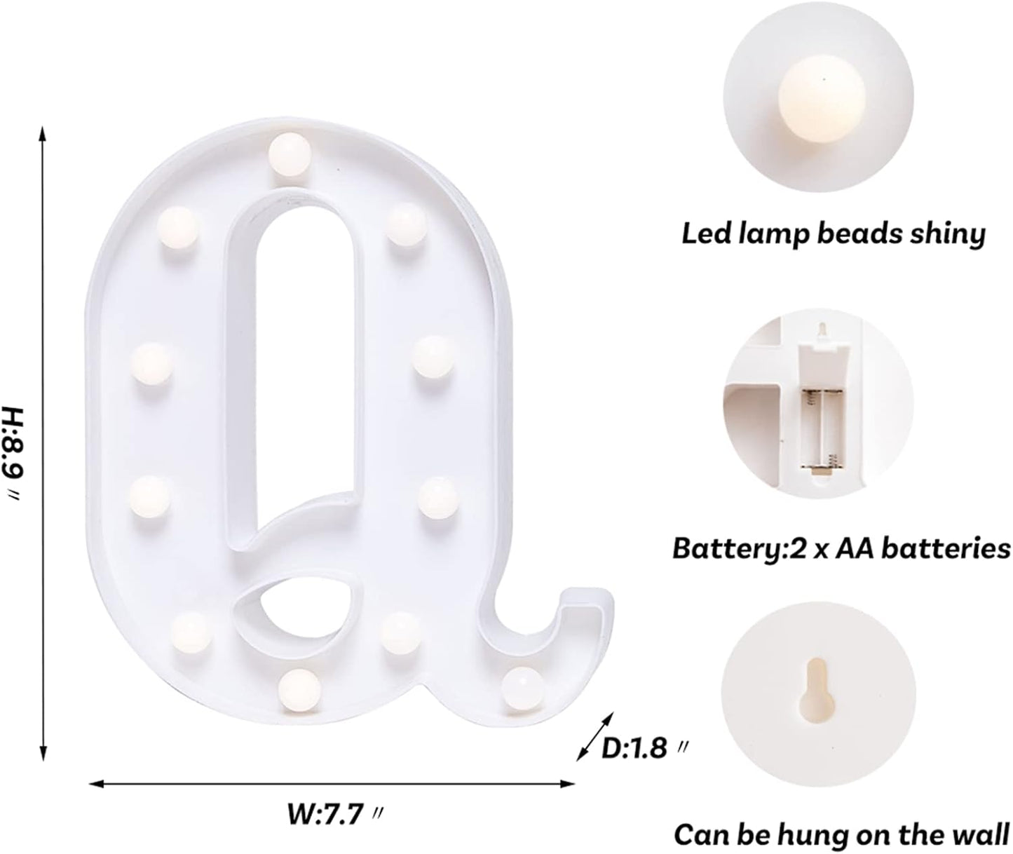 Foaky LED Letter Lights Sign Marquee Light Up Letters Sign for Night Light Wedding/Birthday Party Battery Powered Christmas Lamp Home Bar Decoration(Q)