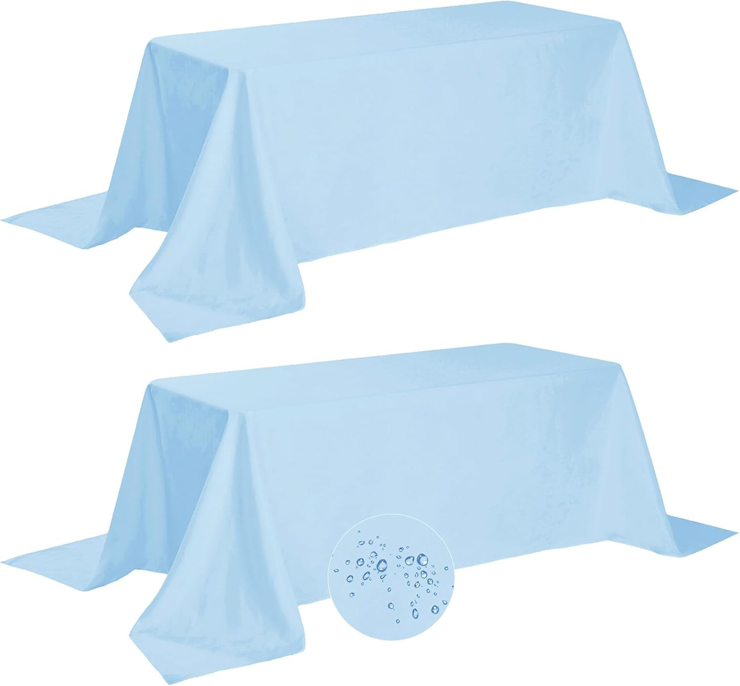 Fokitut 2 Pack Waterproof Rectangle Tablecloth, 90x156 Inch,Stain Resistant and Wrinkle Polyester Table Cloth, Fabric Table Cover for Kitchen Dining, Wedding, Party, Holiday Dinner-Blue Mist