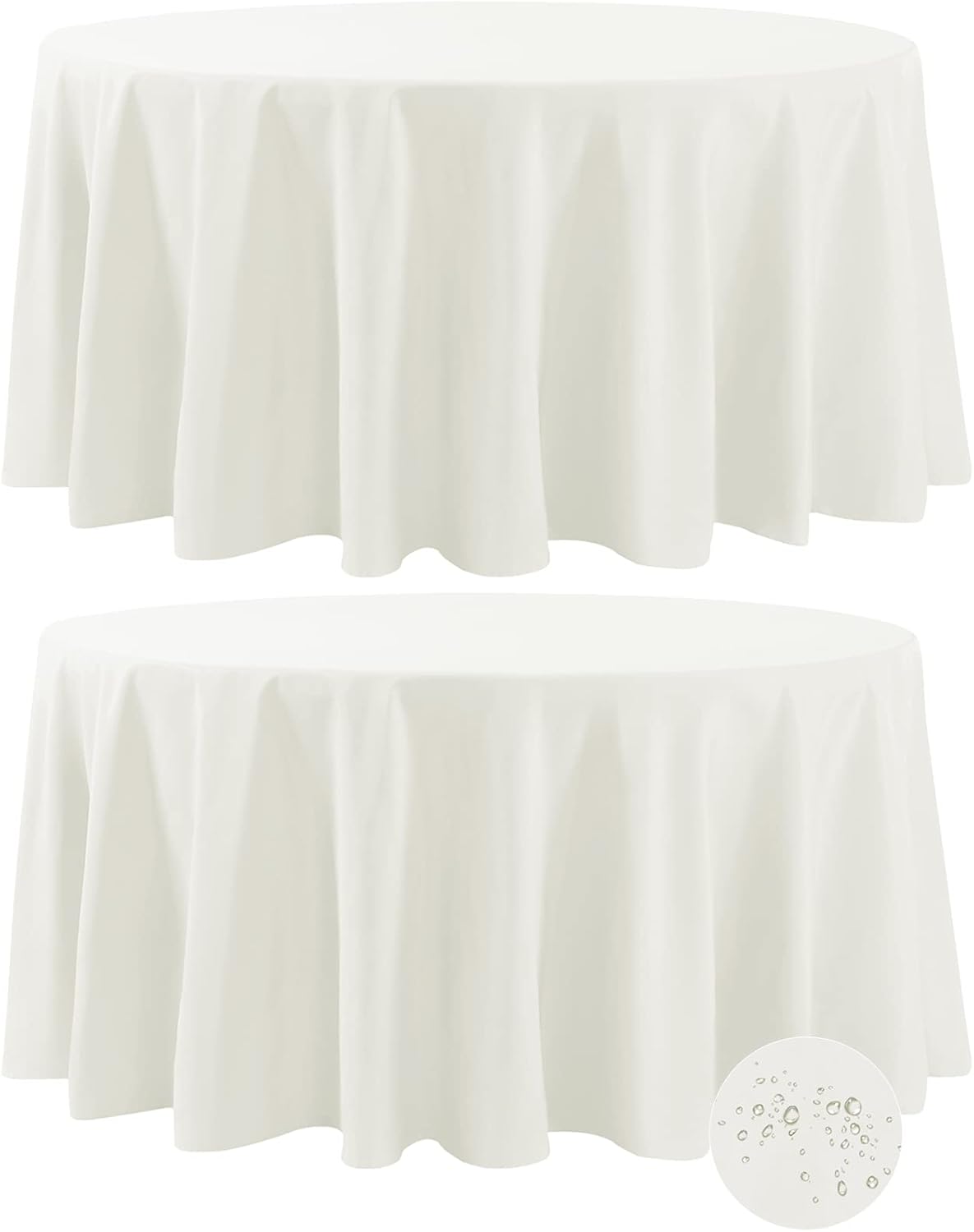 Fokitut 2 Pack Waterproof Round Tablecloth, 132 Inch, Stain Resistant and Wrinkle Polyester Table Cloth, Fabric Table Cover for Kitchen Dining, Wedding, Party, Holiday Dinner-Ivory