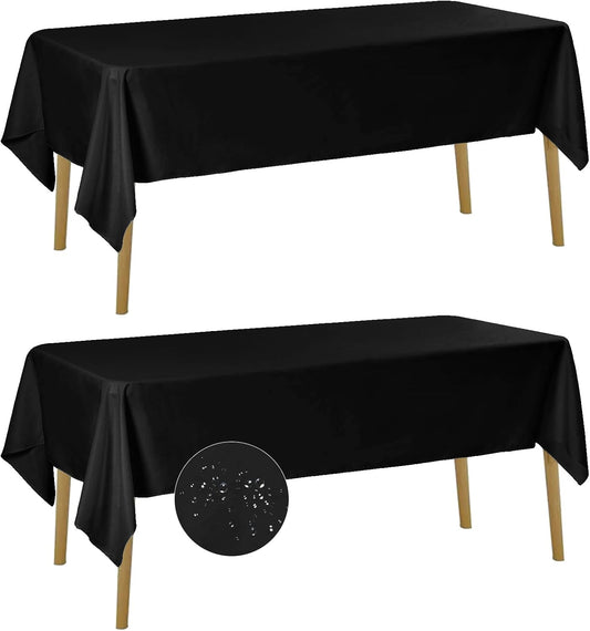 Fokitut 2 Pack Waterproof Rectangle Tablecloth, 60x102 Inch, Stain Resistant and Wrinkle Polyester Table Cloth, Fabric Table Cover for Kitchen Dining, Wedding, Party, Holiday Dinner-Black