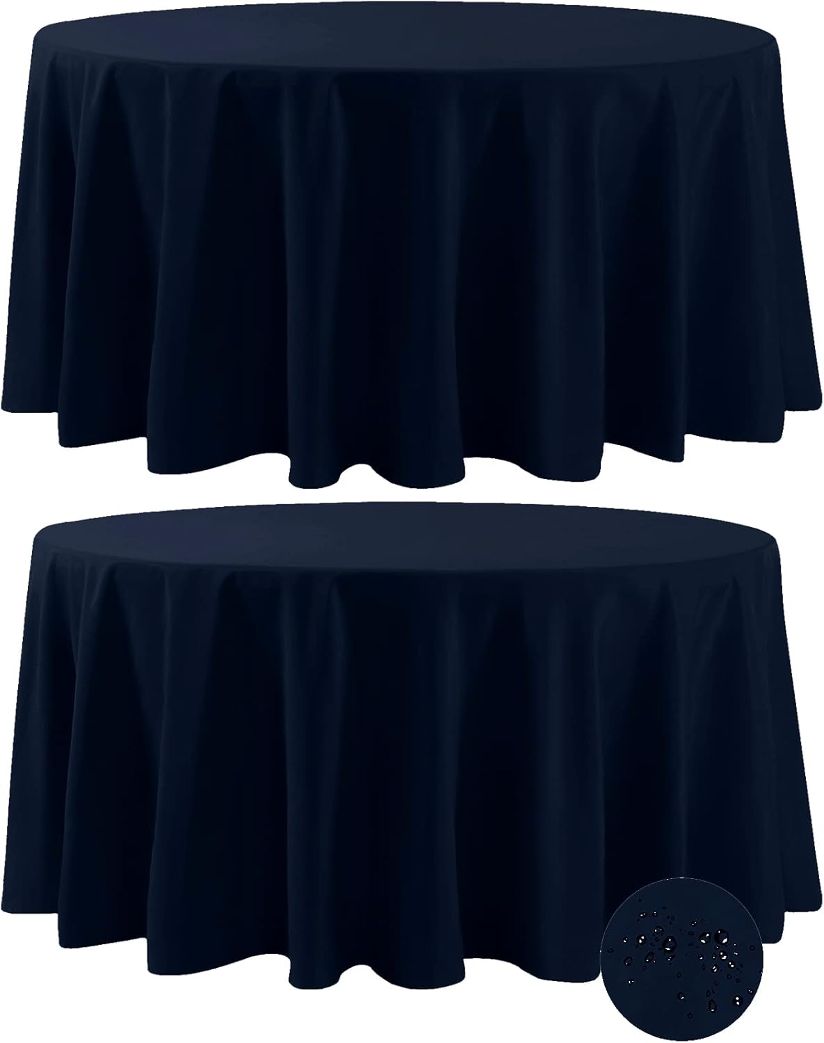 Fokitut 2 Pack Waterproof Round Tablecloth, 120 Inch, Stain Resistant and Wrinkle Polyester Table Cloth, Fabric Table Cover for Kitchen Dining, Wedding, Party, Holiday Dinner-Navy