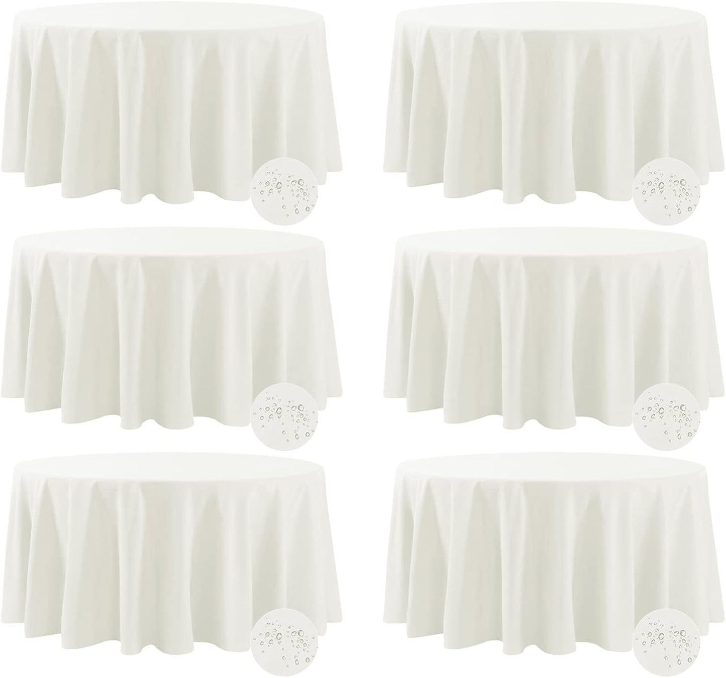 Fokitut 6 Pack Waterproof Round Tablecloth, 120 Inch, Stain Resistant and Wrinkle Polyester Table Cloth, Fabric Table Cover for Kitchen Dining, Wedding, Party, Holiday Dinner-Ivory