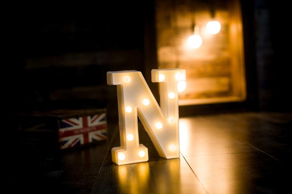 Foaky LED Letter Lights Sign Marquee Light Up Letters Sign for Night Light Wedding/Birthday Party Battery Powered Christmas Lamp Home Bar Decoration(N)