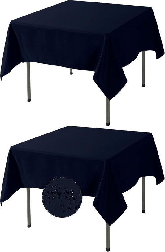 Fokitut 2 Pack Waterproof Square Tablecloth, 70x70 Inch, Stain Resistant and Wrinkle Polyester Table Cloth, Fabric Table Cover for Kitchen Dining, Wedding, Party, Holiday Dinner-Navy