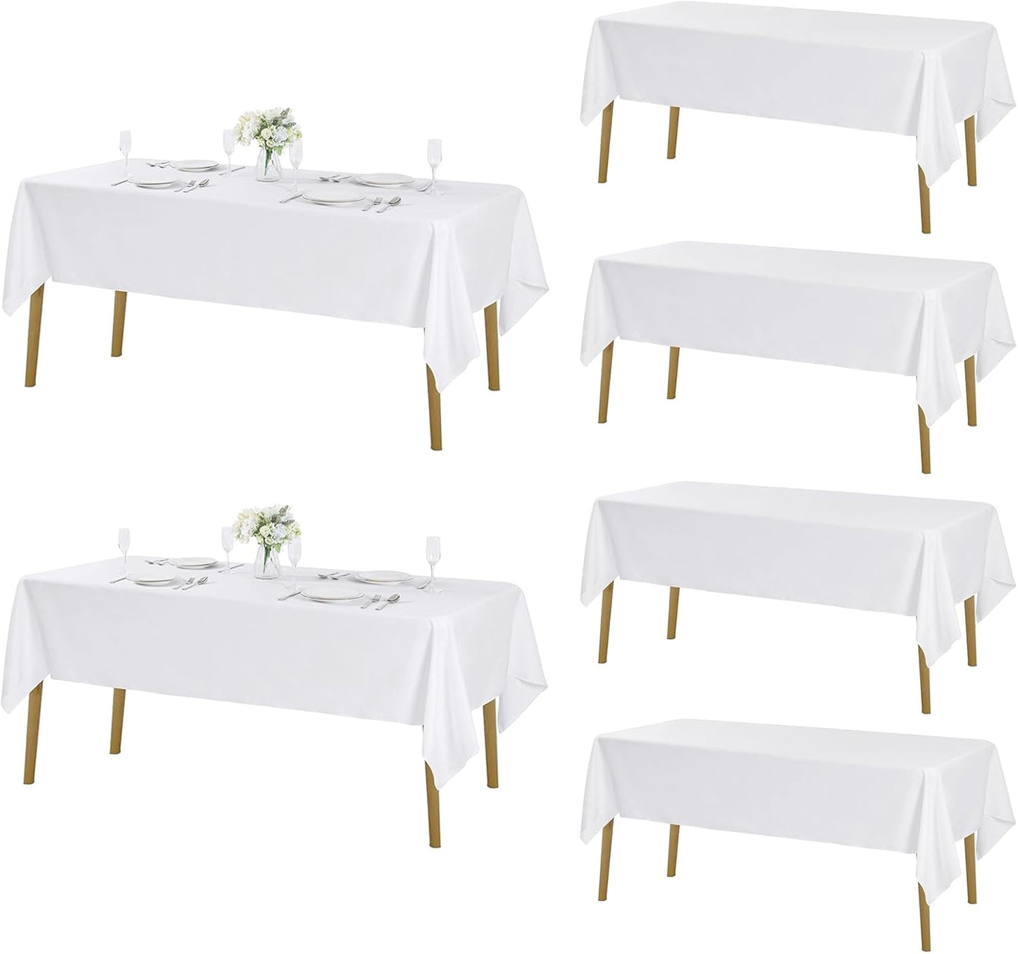 Fokitut 6 Pack Rectangle Tablecloth, 60x120 Inch, Stain Resistant and Wrinkle Polyester Table Cloth, Fabric Table Cover for Kitchen Dining, Wedding, Party, Holiday Dinner-White