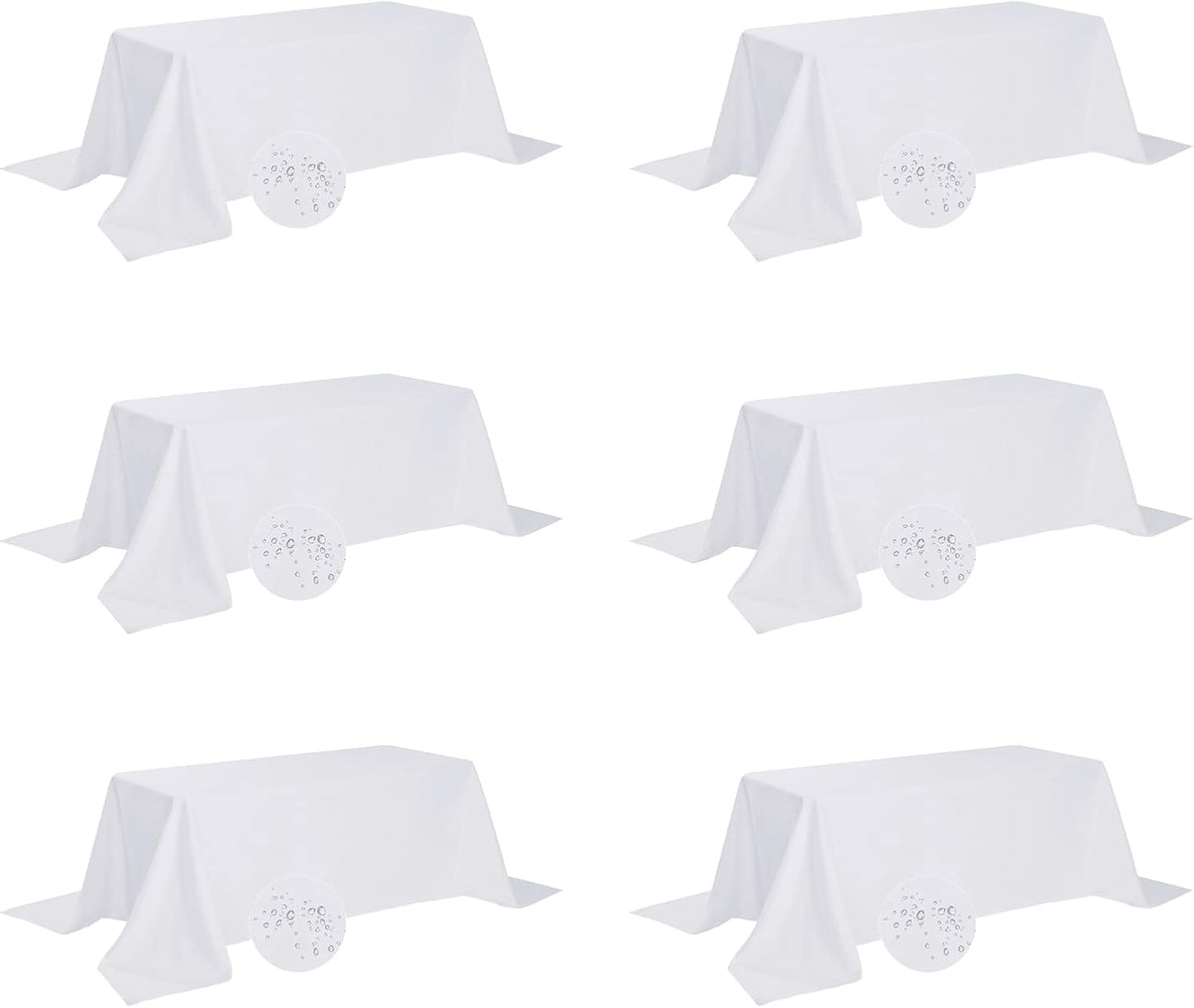 Fokitut 6 Pack Waterproof Rectangle Tablecloth, 90x156 Inch,Stain Resistant and Wrinkle Polyester Table Cloth, Fabric Table Cover for Kitchen Dining, Wedding, Party, Holiday Dinner-White