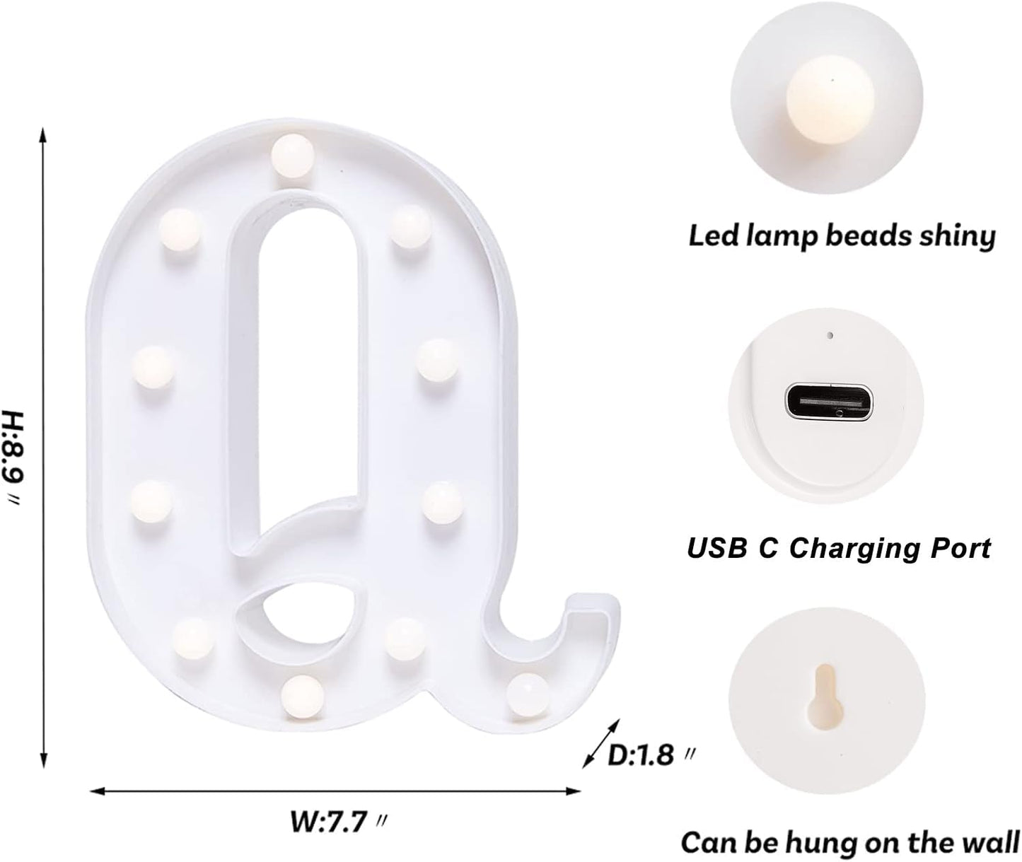 Foaky Rechargeable LED Letter Lights Sign Marquee Light Up Letters Sign for Night Light Wedding/Birthday Party Christmas Lamp Home Bar Decoration (Q)
