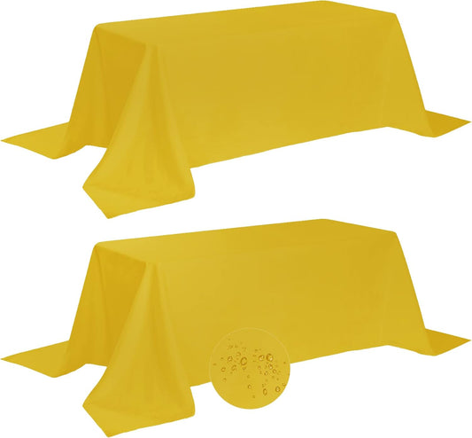Fokitut 2 Pack Waterproof Rectangle Tablecloth, 90x132 Inch,Stain Resistant and Wrinkle Polyester Table Cloth, Fabric Table Cover for Kitchen Dining, Wedding, Party, Holiday Dinner-Yellow