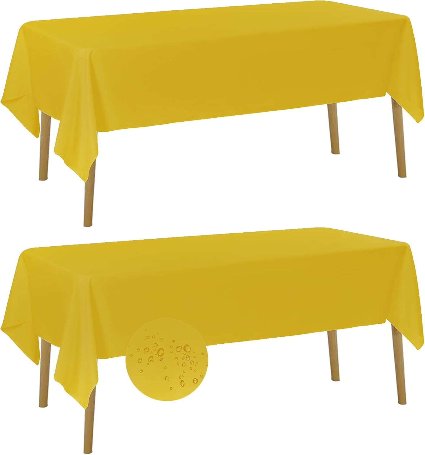 Fokitut 2 Pack Waterproof Rectangle Tablecloth, 60x84 Inch, Stain Resistant and Wrinkle Polyester Table Cloth, Fabric Table Cover for Kitchen Dining, Wedding, Party, Holiday Dinner-Yellow