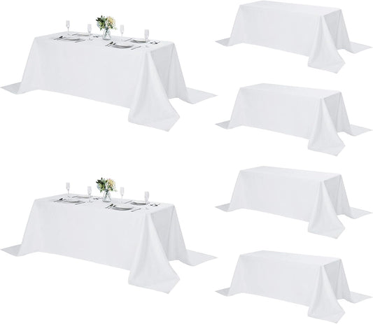 Fokitut 6 Pack Rectangle Tablecloth, 90x156 Inch, Stain Resistant and Wrinkle Polyester Table Cloth, Fabric Table Cover for Kitchen Dining, Wedding, Party, Holiday Dinner-White