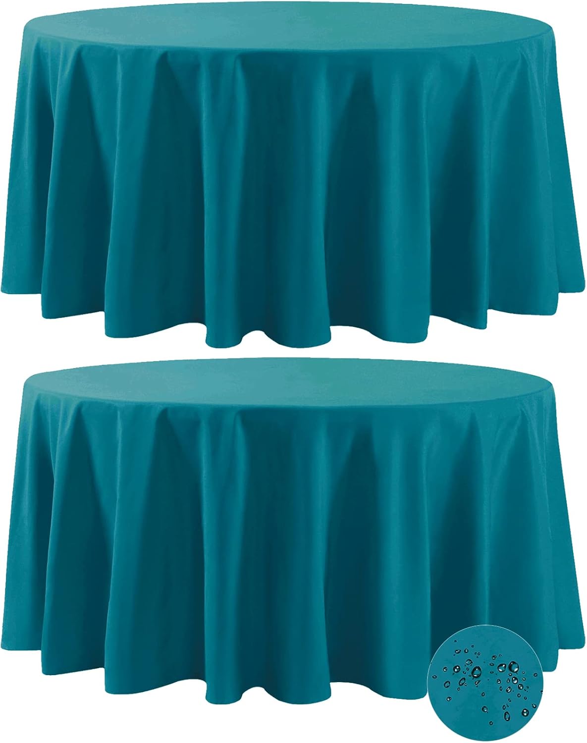 Fokitut 2 Pack Waterproof Round Tablecloth, 132 Inch, Stain Resistant and Wrinkle Polyester Table Cloth, Fabric Table Cover for Kitchen Dining, Wedding, Party, Holiday Dinner-Caribbean Blue