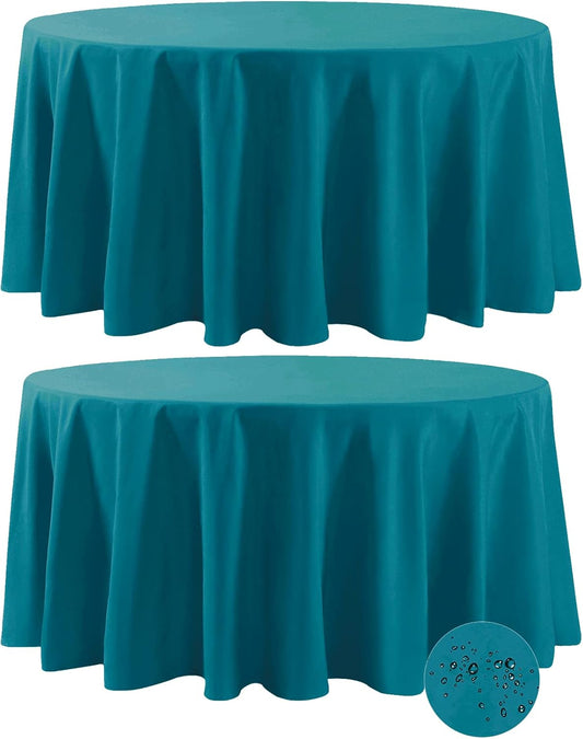 Fokitut 2 Pack Waterproof Round Tablecloth, 132 Inch, Stain Resistant and Wrinkle Polyester Table Cloth, Fabric Table Cover for Kitchen Dining, Wedding, Party, Holiday Dinner-Caribbean Blue