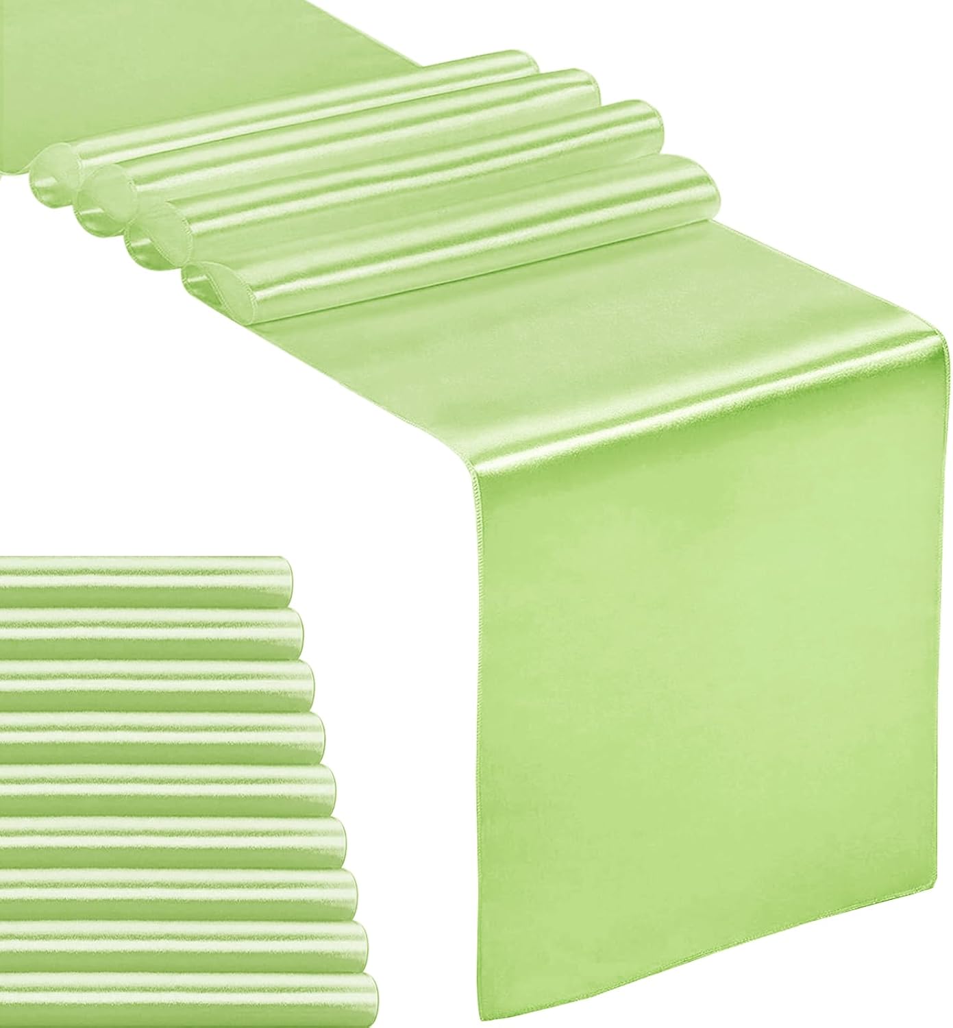10-Pack Satin Table Runner Light Green 12 x 108 inches Long, Table Runners for Wedding, Birthday Parties, Banquets Decorations（10 Pack, 12x108 Inch, Light Green）