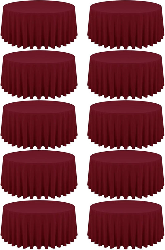 10 Pack Burgundy Round Tablecloths - 90 Inch, Polyester Table Cover, Stain and Wrinkle Resistant Washable Fabrics, Perfect for Wedding Banquet Parties