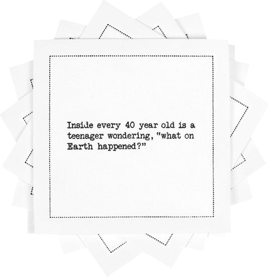 Five Star Napkins 40th Birthday Quotes White Cotton Cocktail Napkins, Beverage Napkins, Bar Napkins, Cloth Napkins, Party Napkins, Events, Holidays, Weddings, Birthdays, Disposable, 4.5" x 4.5"- (50x)