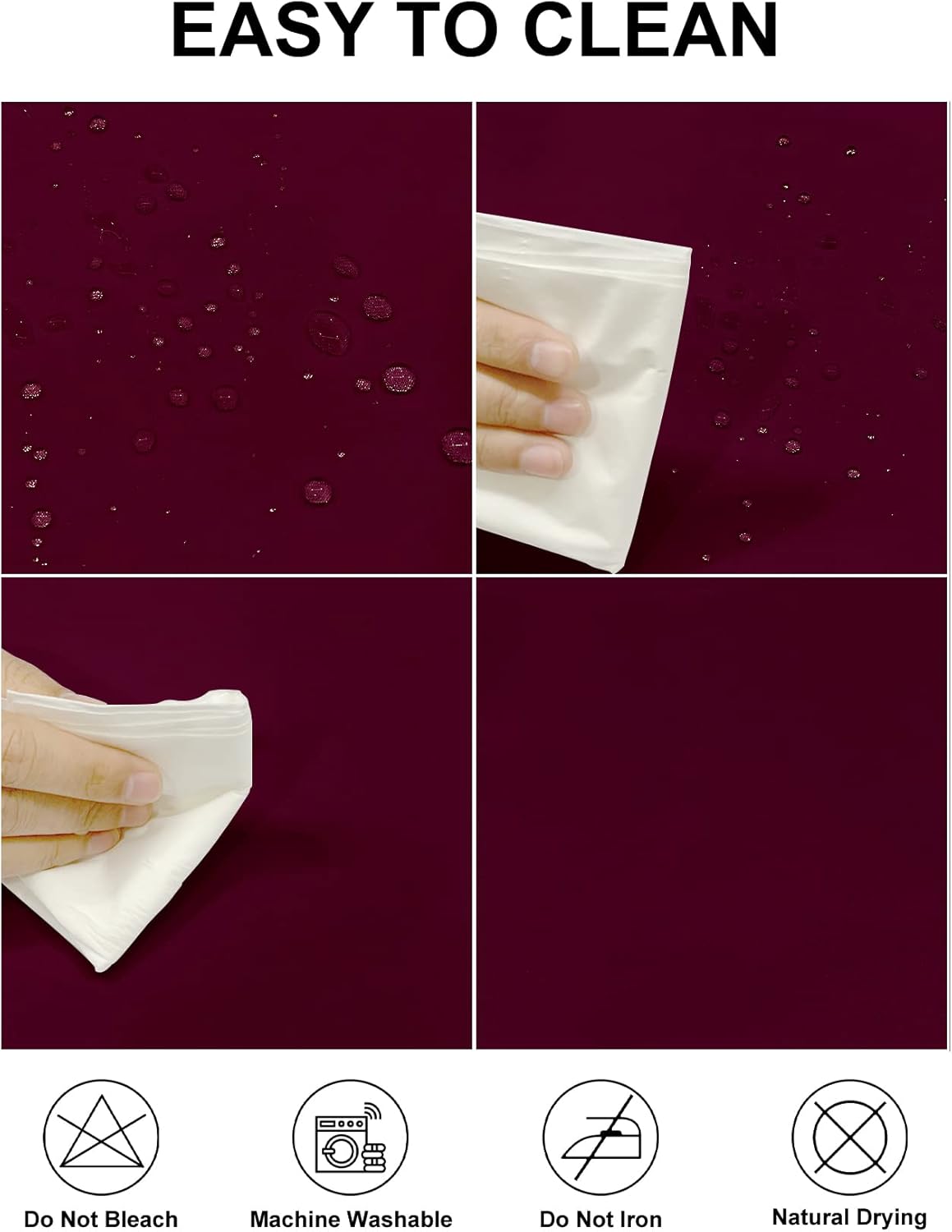 Fokitut 2 Pack Waterproof Round Tablecloth, 132 Inch, Stain Resistant and Wrinkle Polyester Table Cloth, Fabric Table Cover for Kitchen Dining, Wedding, Party, Holiday Dinner-Burgundy