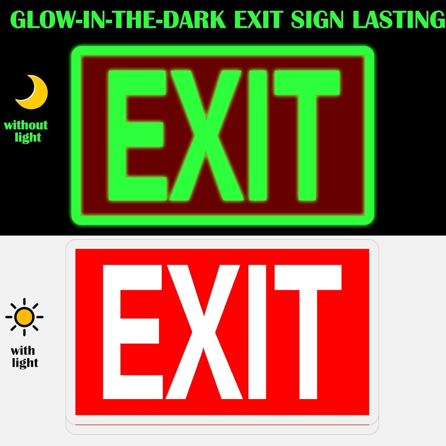 10 Pcs Glow in the Dark Exit Signs for Business 12 x 7 Inch Photoluminescent Signs Stickers for Indoor Outdoor for Business, Office, Warehouse (Without Arrows)