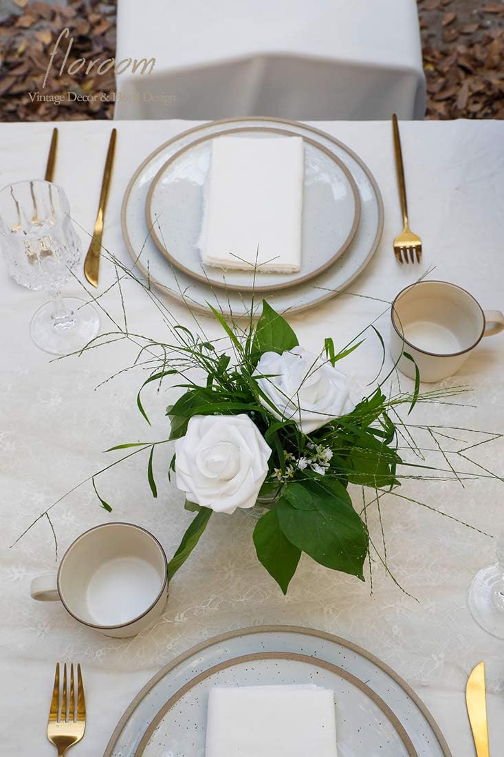 Floroom Artificial Flowers 25pcs Real Looking White Foam Fake Roses with Stems for DIY Wedding Bouquets Bridal Shower Centerpieces Floral Arrangements Party Tables Home Decorations