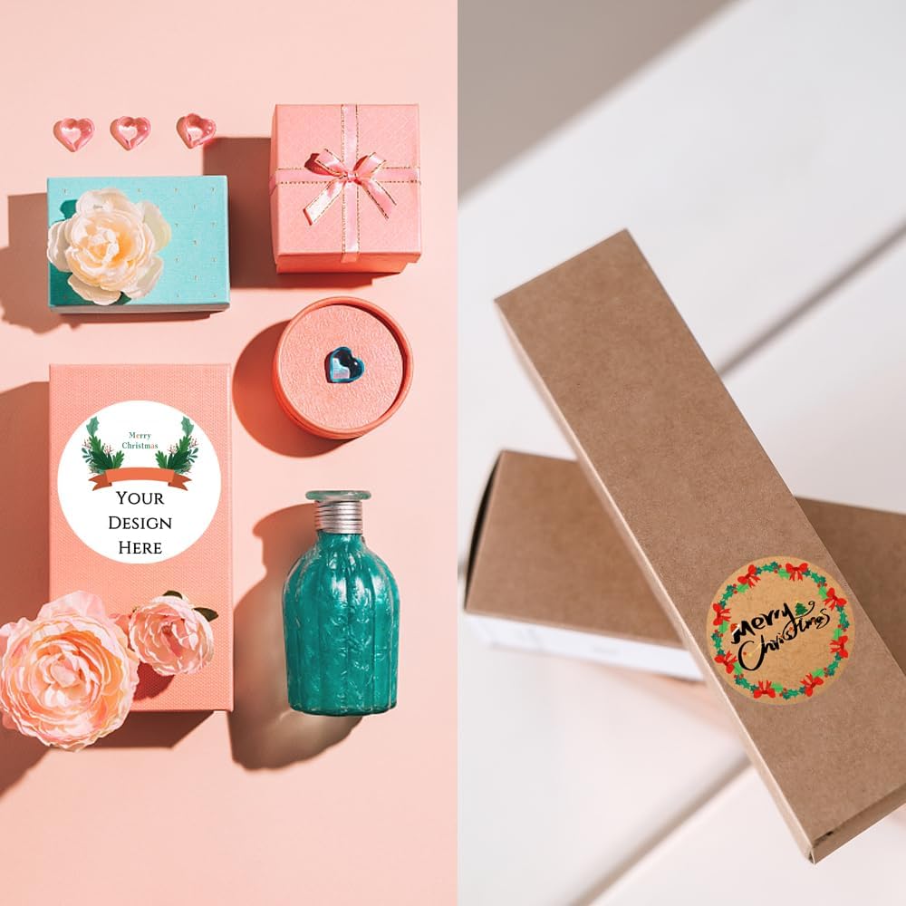 100-1000pcs Custom Stickers Merry Christmas Stickers Personalized Labels Adhesive Xmas Decorative Envelope Seals Stickers for Cards Gift Boxes(Round-1)